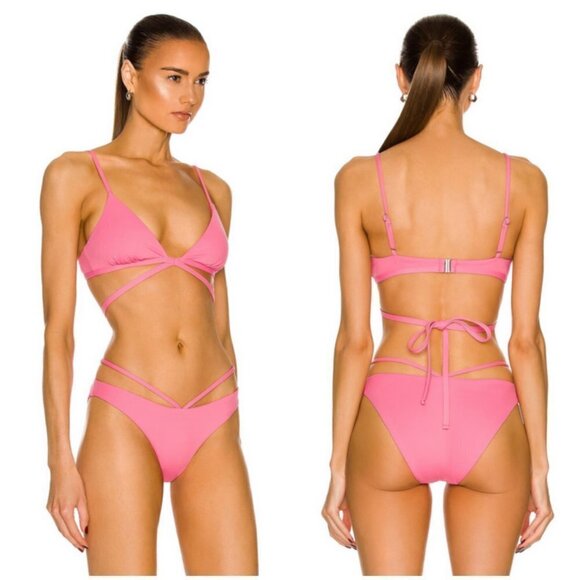💕JONATHAN SIMKHAI💕 Bikini Set Harlen Top + Emmalynn Bottom Flamingo Pink S NWT - Picture 2 of 16